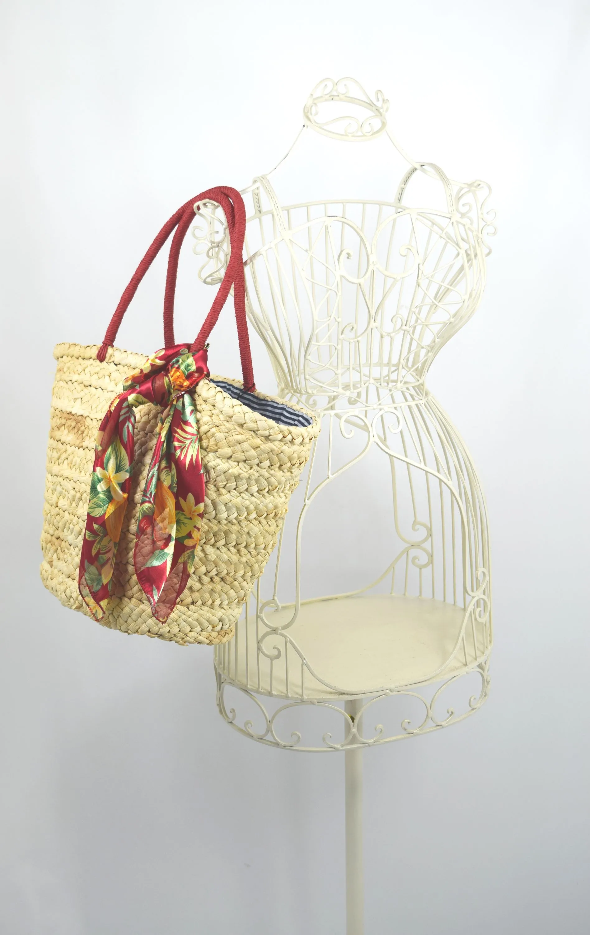 60's Vintage Inspired Natural Straw Cherry Pom Pom Tote Bag