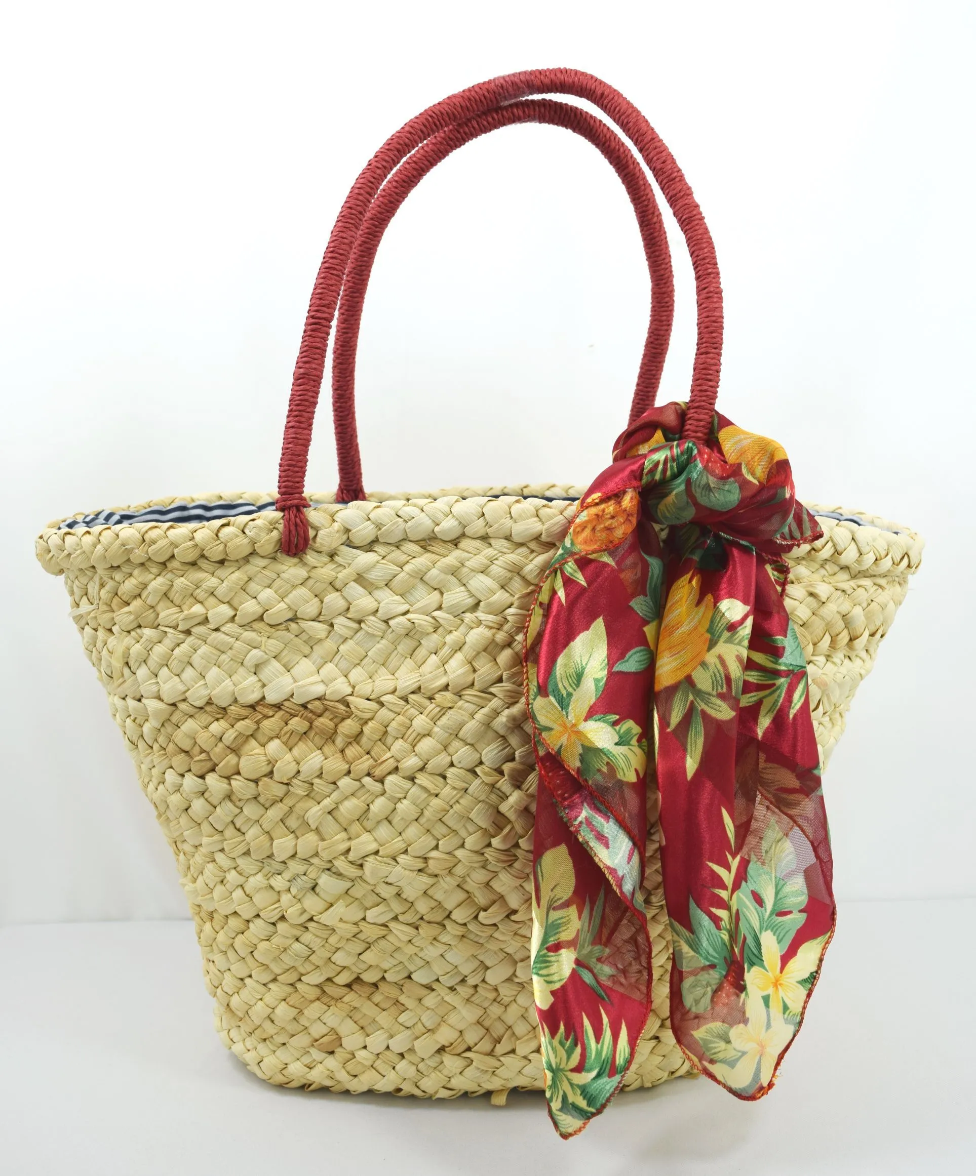 60's Vintage Inspired Natural Straw Cherry Pom Pom Tote Bag