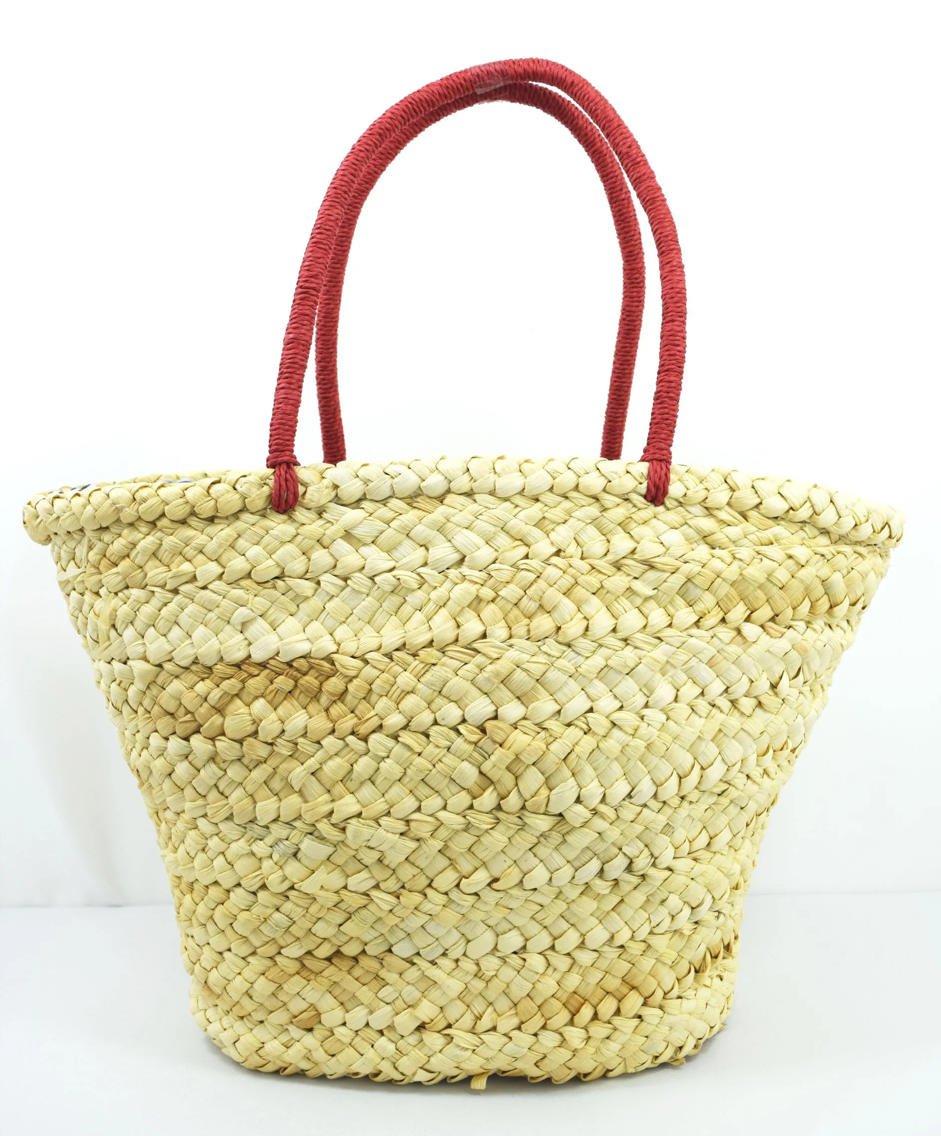 60's Vintage Inspired Natural Straw Cherry Pom Pom Tote Bag