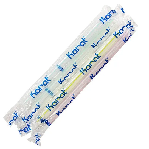 7.5'' Boba Straws (10mm) Poly Wrapped - Mixed Striped Colors - 2,000 ct