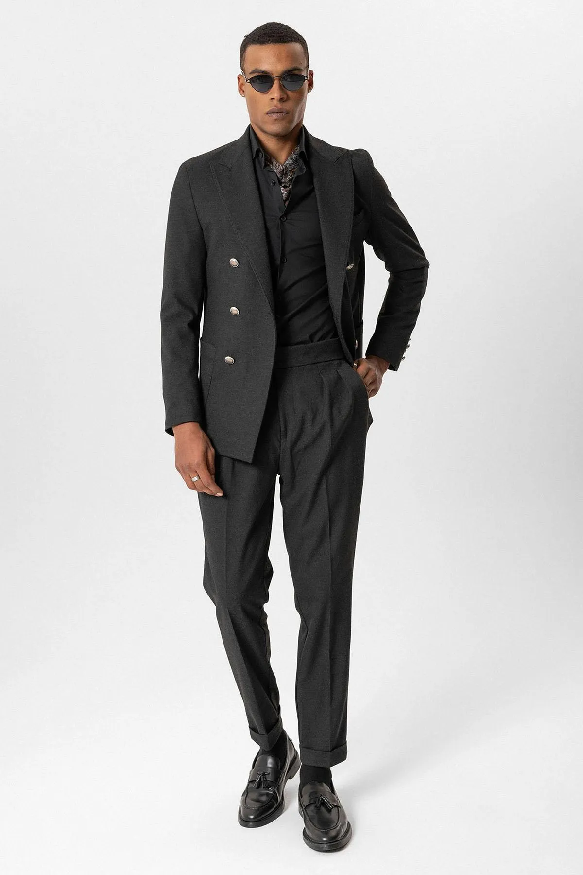 Anthracite Unlined Double-Breasted Men's Blazer Jackets - Wessi