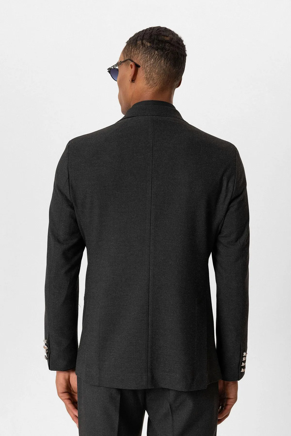 Anthracite Unlined Double-Breasted Men's Blazer Jackets - Wessi