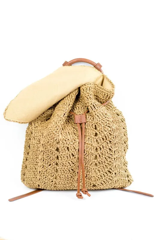 Basket Woven Style Straw Backpack