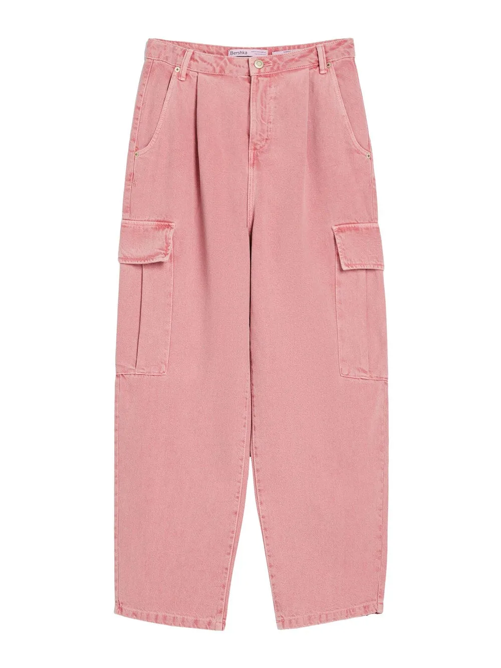 Bershka wide leg cargo jeans, dark pink