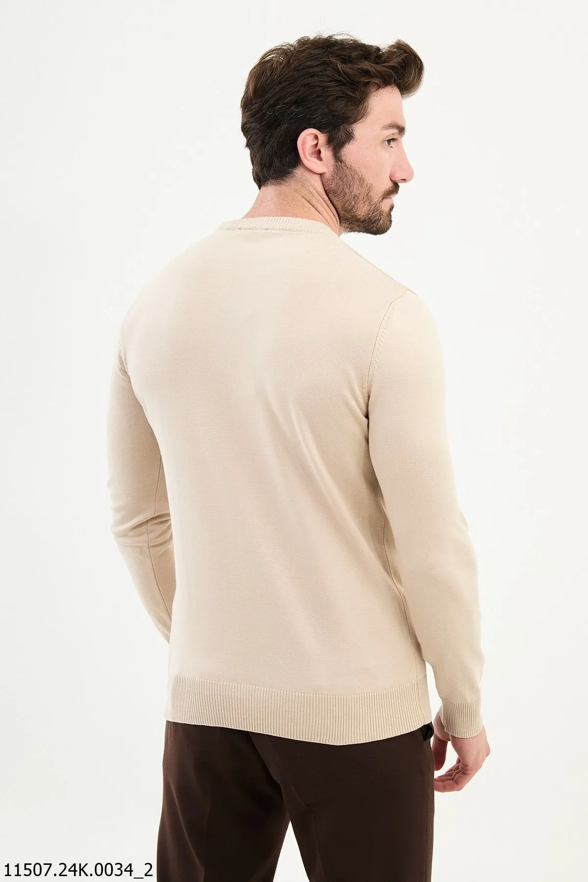 Brabion Dante Slim Fit Beige Knitted Sweater