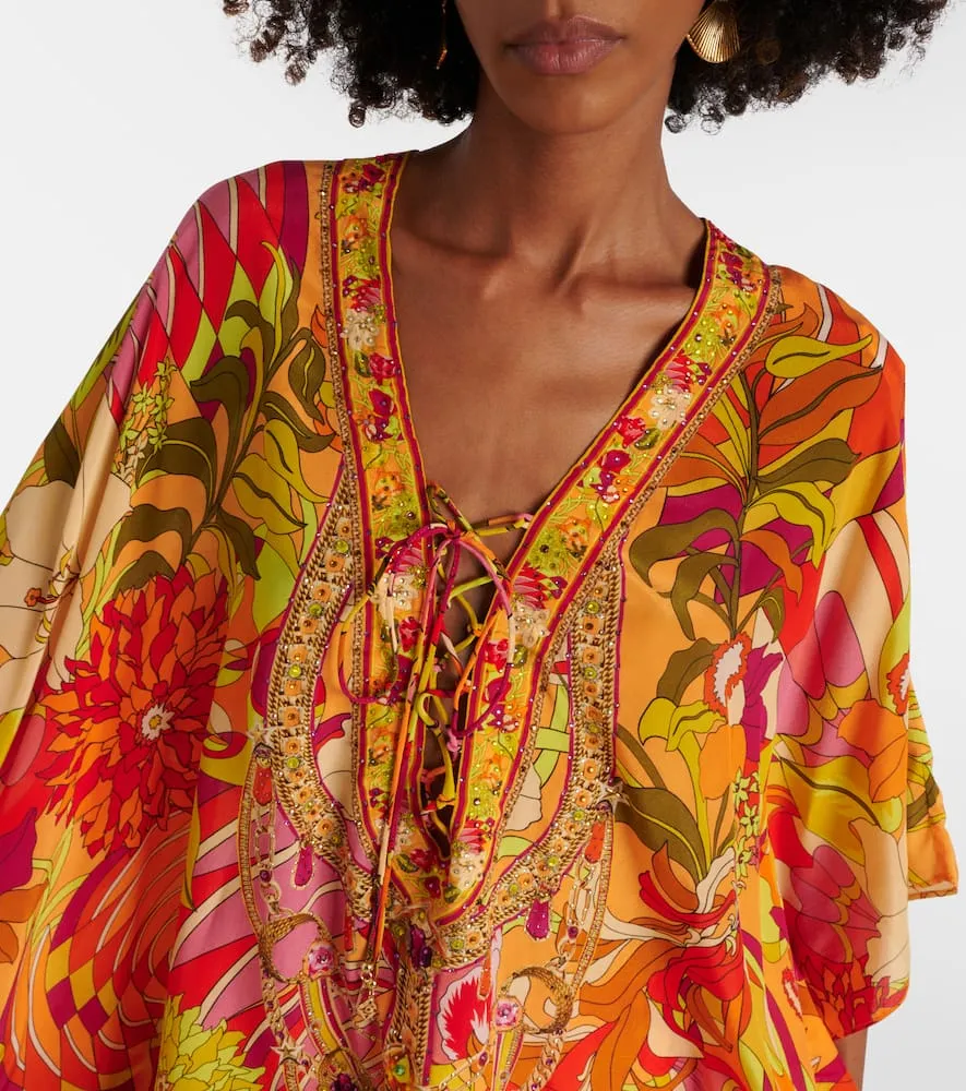 Camilla Embellished floral silk beach dress