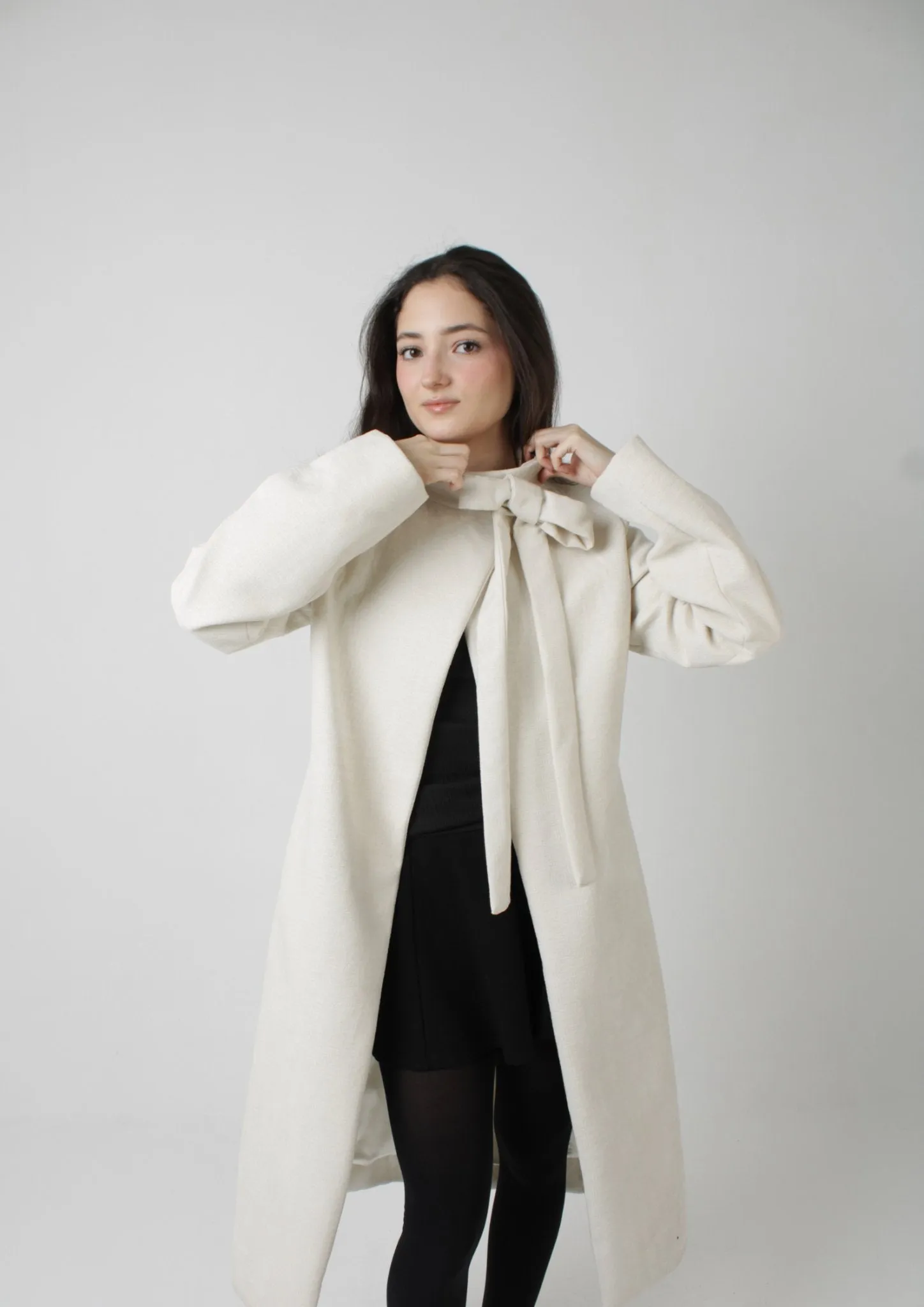 Classic Long-Sleeve Coat with Bow Accent Sewing Pattern [Giselle]