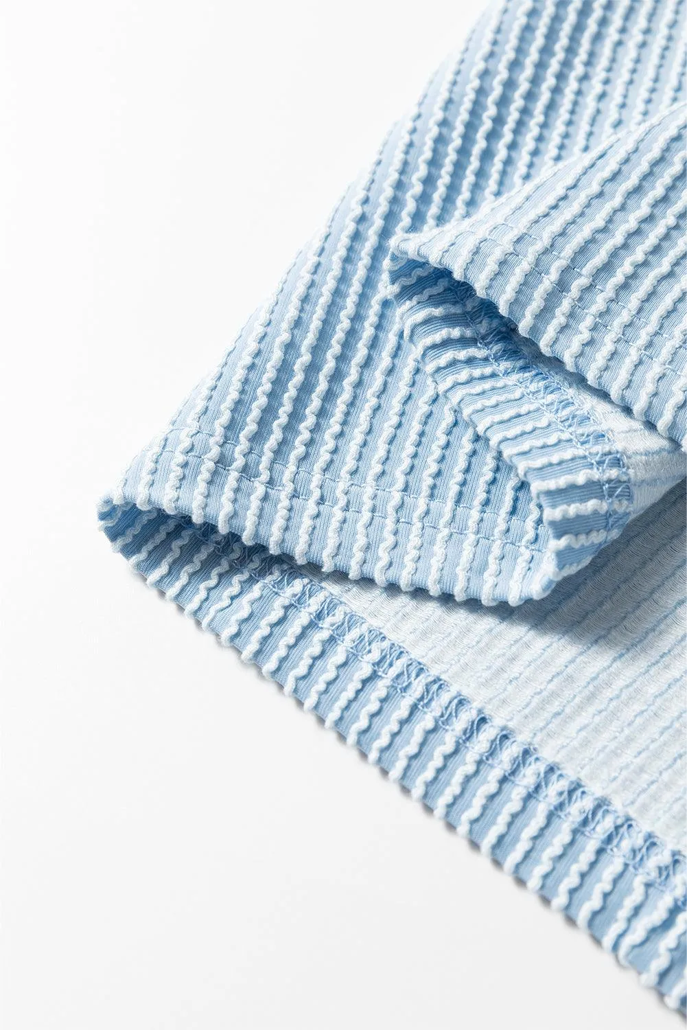 Corduroy Baby Blue Frilly Puff Sleeve Sweater