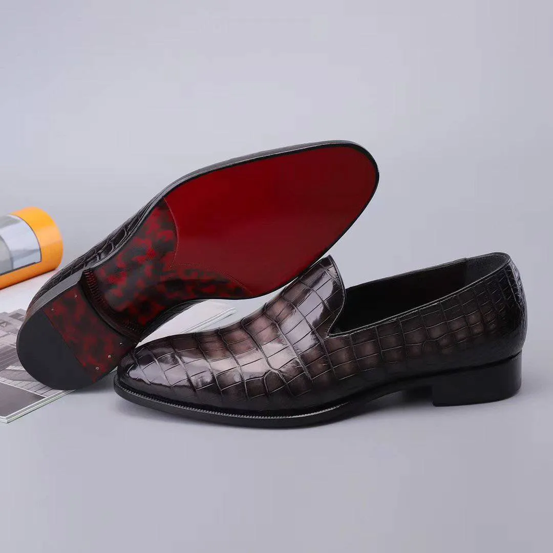 Crocodile Shoes Men's Slip On Loafer Shoes, Genuine Crocodile Leather Casual Dress Shoes Vintage Grey