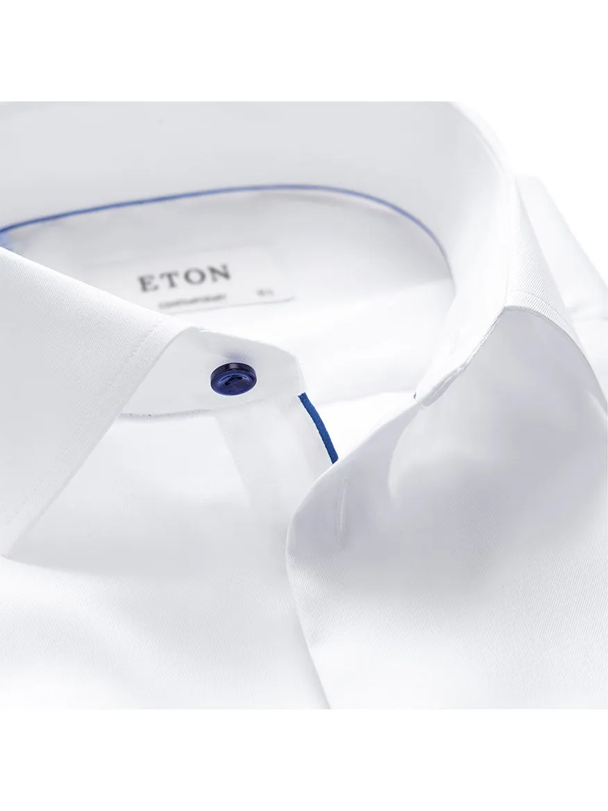 Eton Contemporary Fit White Twill Dress Shirt With Navy Details