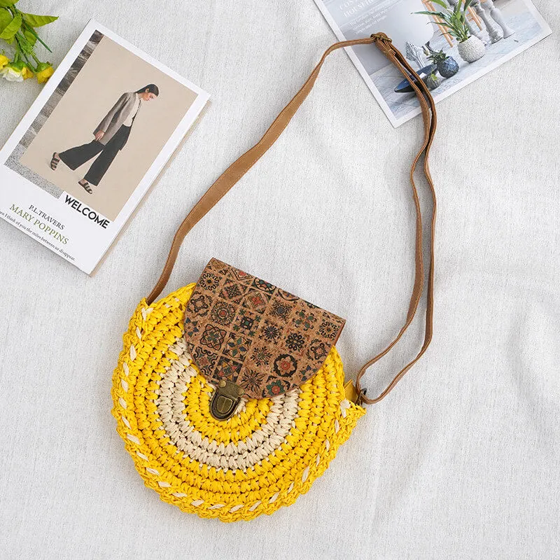 Handmade Crochet Round Paper Straw Bags-Showtown