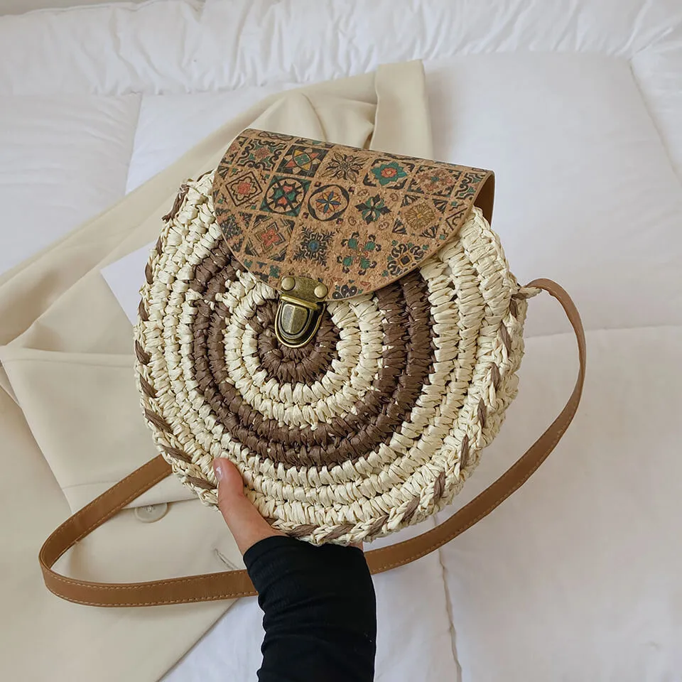 Handmade Crochet Round Paper Straw Bags-Showtown