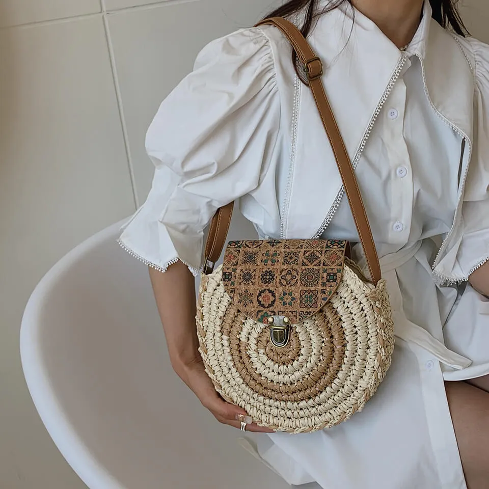 Handmade Crochet Round Paper Straw Bags-Showtown