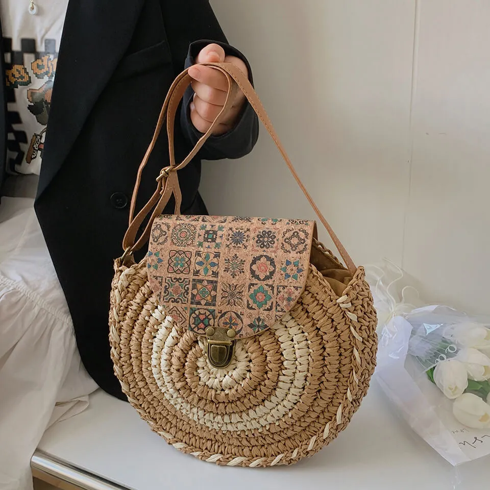Handmade Crochet Round Paper Straw Bags-Showtown