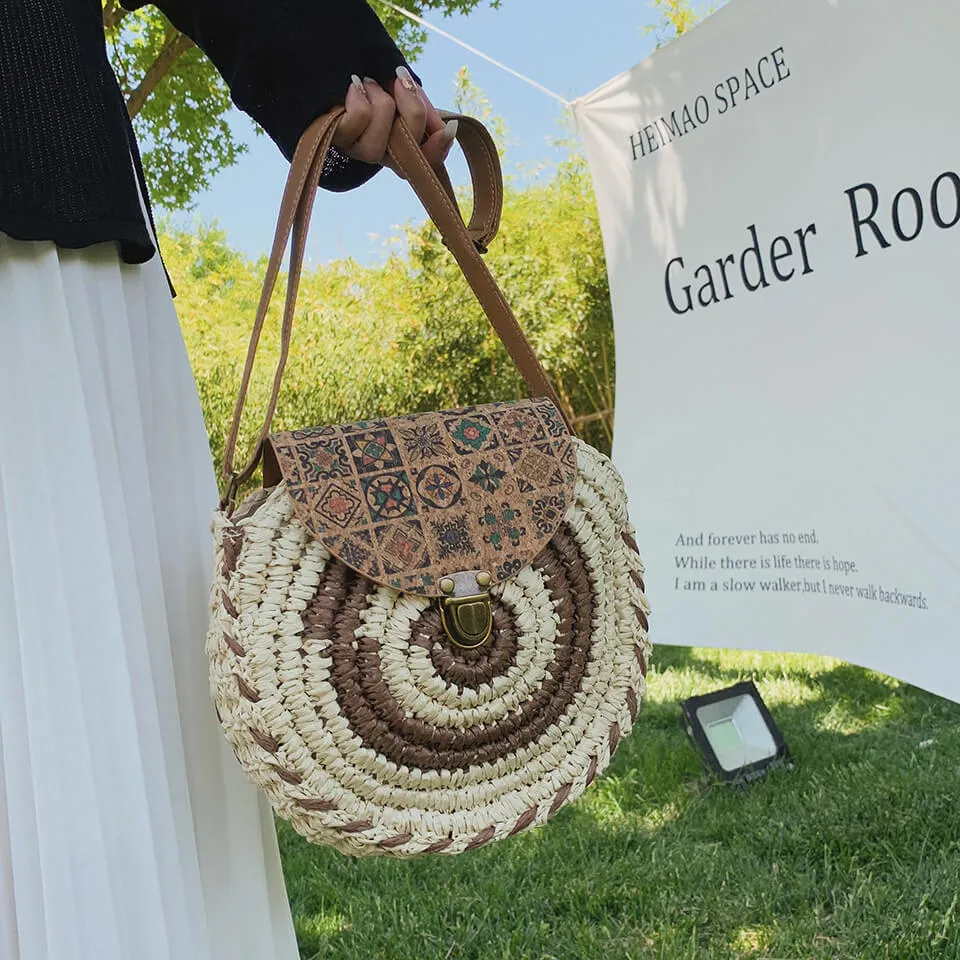 Handmade Crochet Round Paper Straw Bags-Showtown