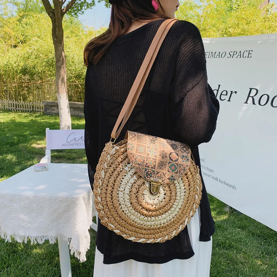 Handmade Crochet Round Paper Straw Bags-Showtown