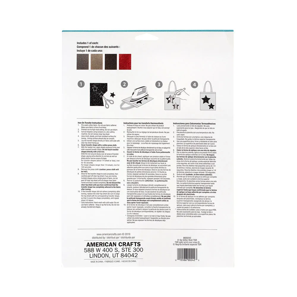 Jolee's Easy Image Iron-On Transfer Sheets 8.5"X11" 4 Pack - Bold Glitter*