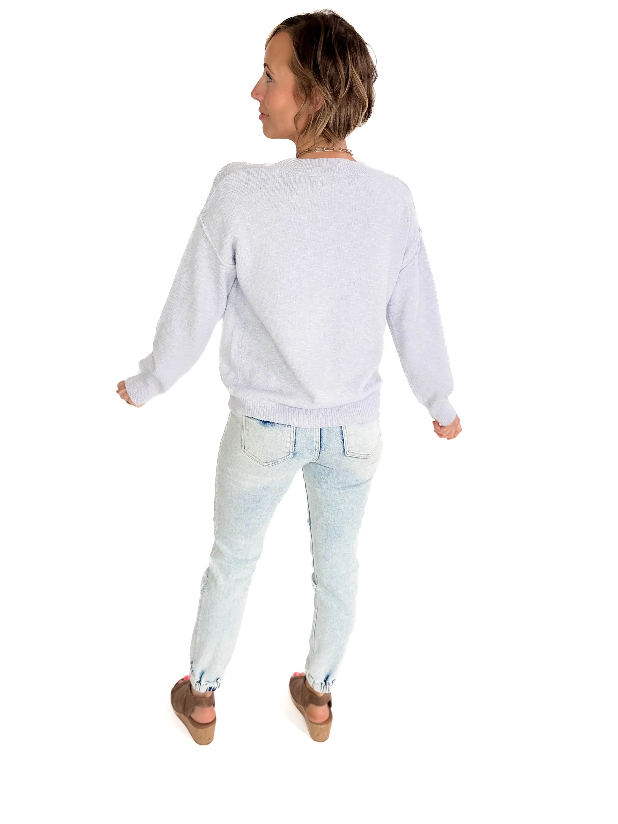Kiera Drop Shoulder Cotton Sweater- BABY BLUE