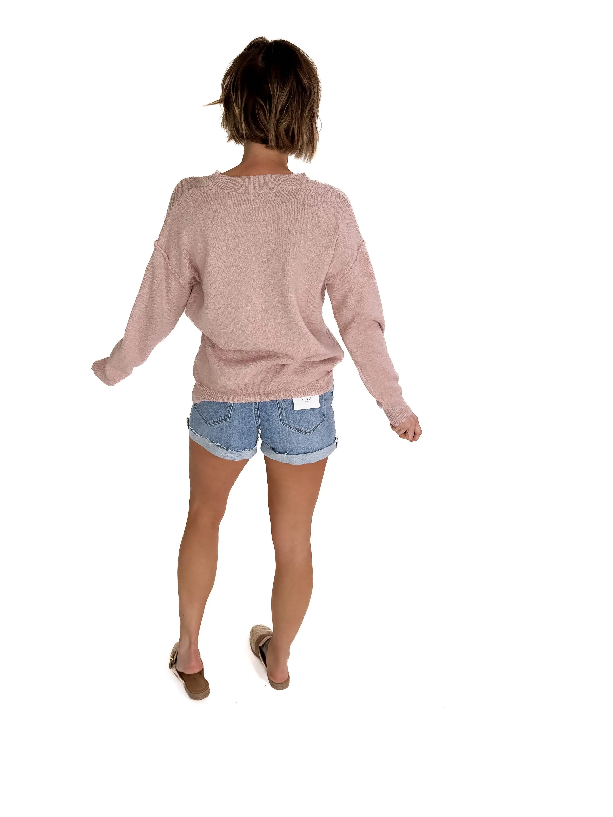 Kiera Drop Shoulder Cotton Sweater- DUSTY ROSE