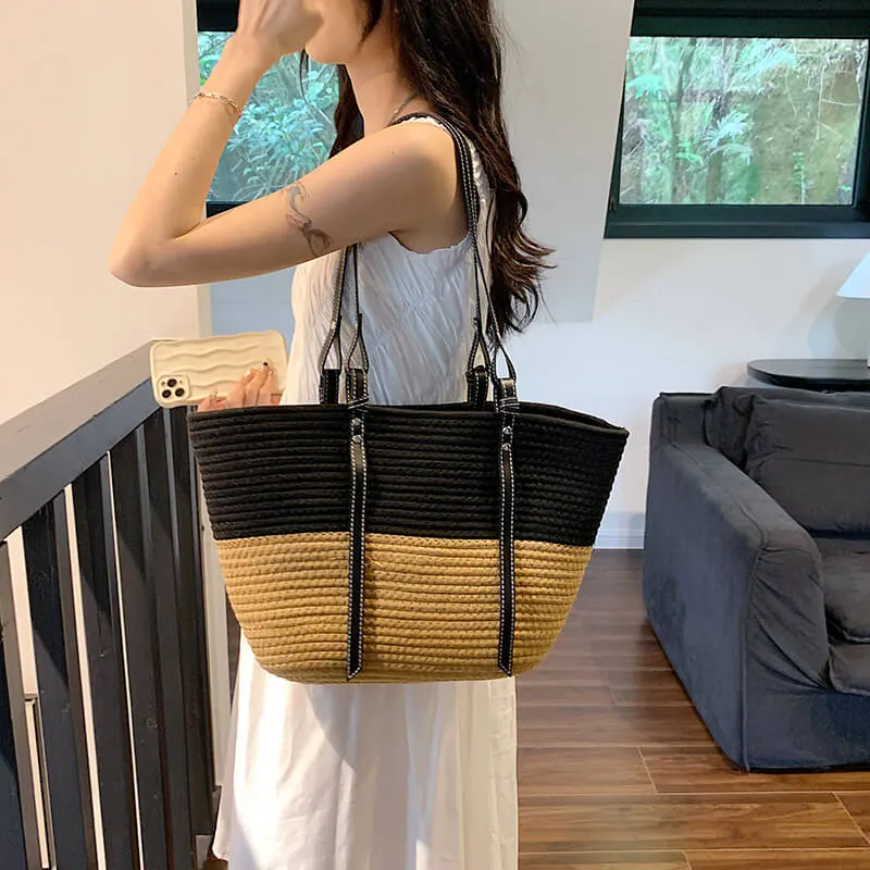 Large Capacity Women'S Woven Straw Tote Bags-Showtown
