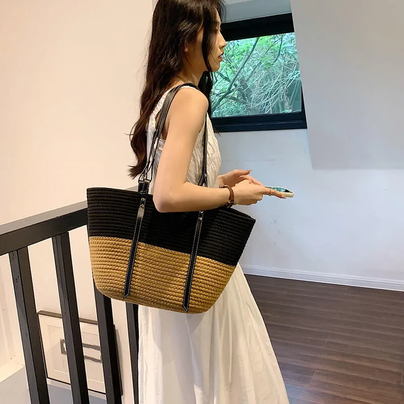 Large Capacity Women'S Woven Straw Tote Bags-Showtown