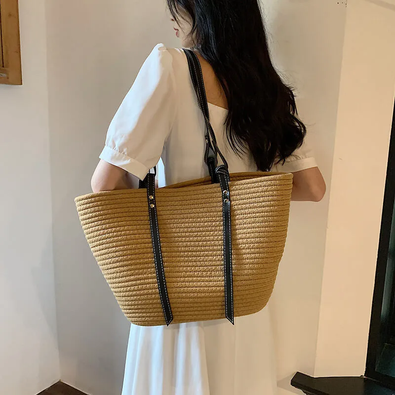 Large Capacity Women'S Woven Straw Tote Bags-Showtown