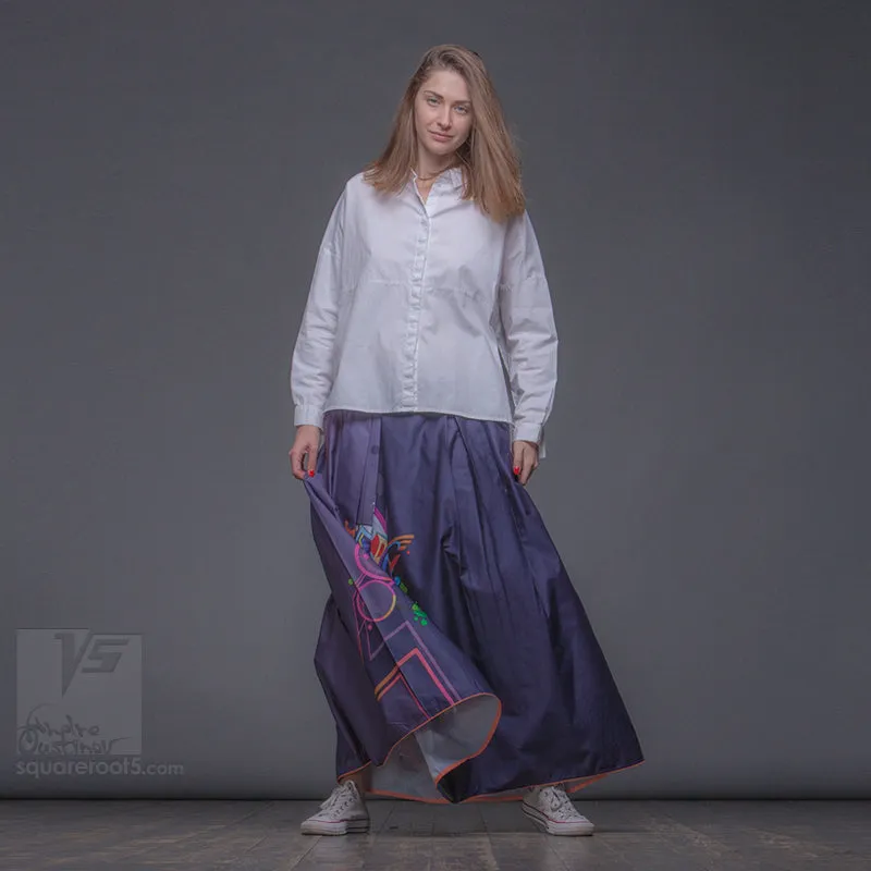 Long cotton skirt "Samurai Girl" model "Cosmic Dark Violet"