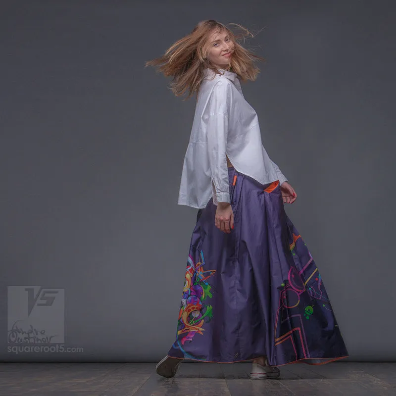 Long cotton skirt "Samurai Girl" model "Cosmic Dark Violet"