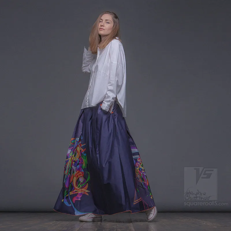Long cotton skirt "Samurai Girl" model "Cosmic Dark Violet"