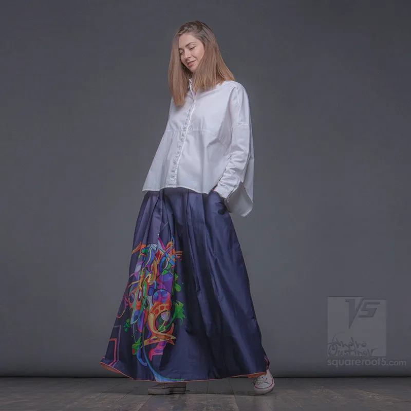 Long cotton skirt "Samurai Girl" model "Cosmic Dark Violet"