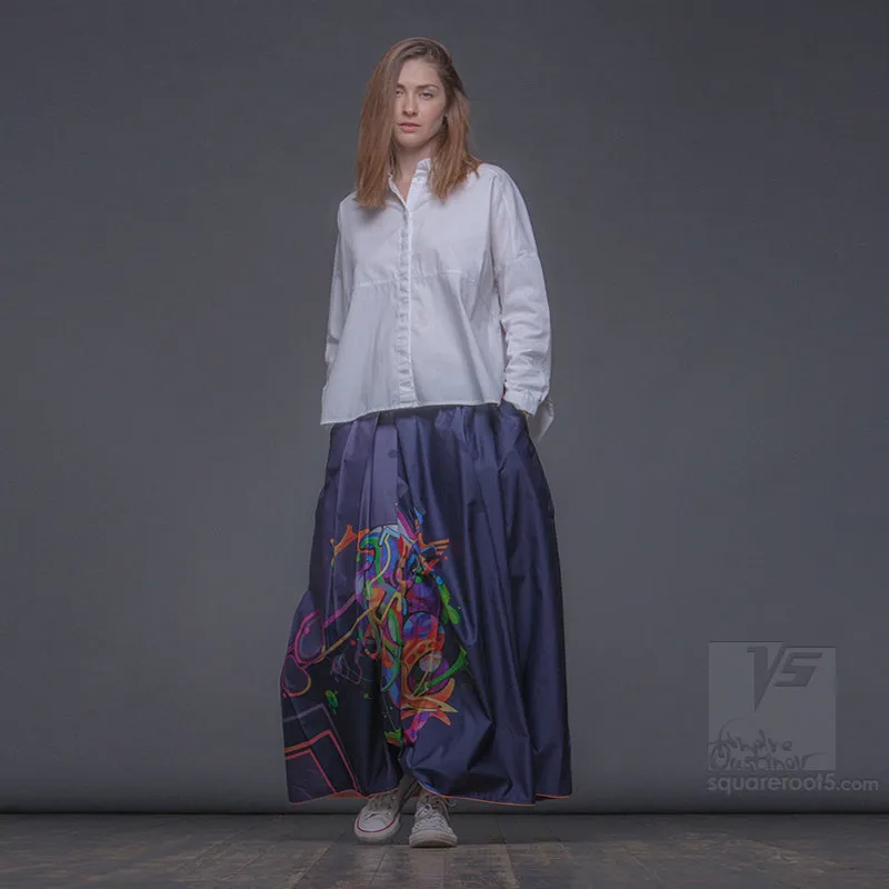Long cotton skirt "Samurai Girl" model "Cosmic Dark Violet"