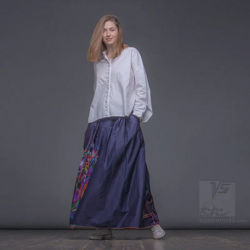 Long cotton skirt "Samurai Girl" model "Cosmic Dark Violet"
