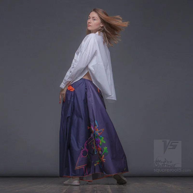 Long cotton skirt "Samurai Girl" model "Cosmic Dark Violet"