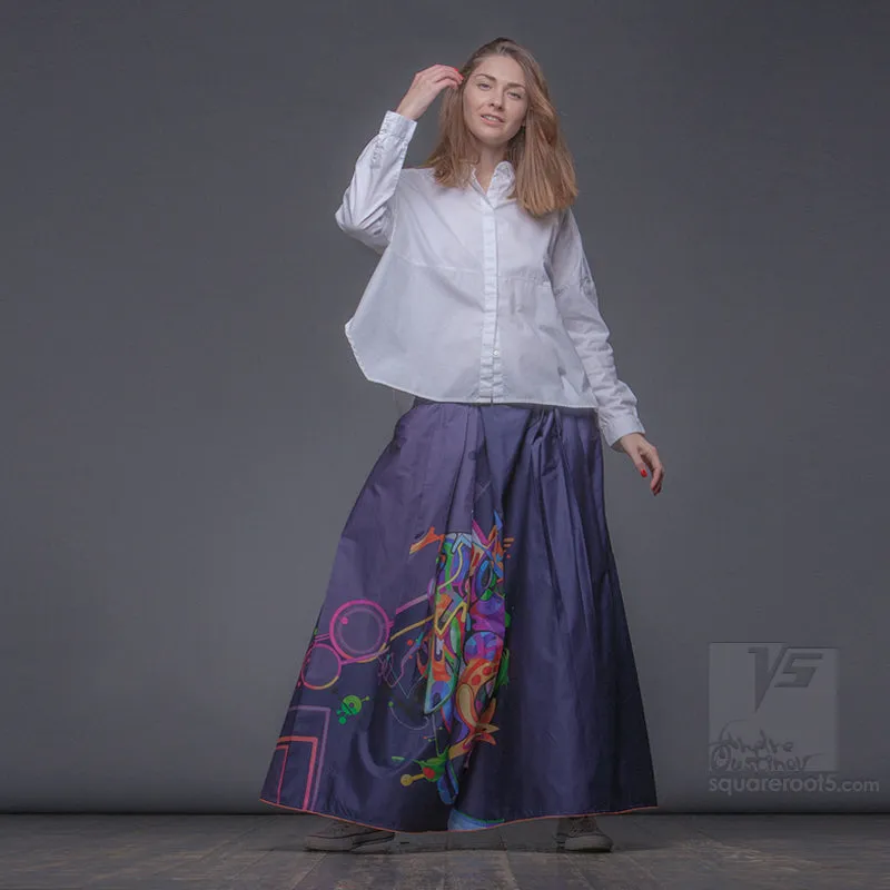 Long cotton skirt "Samurai Girl" model "Cosmic Dark Violet"