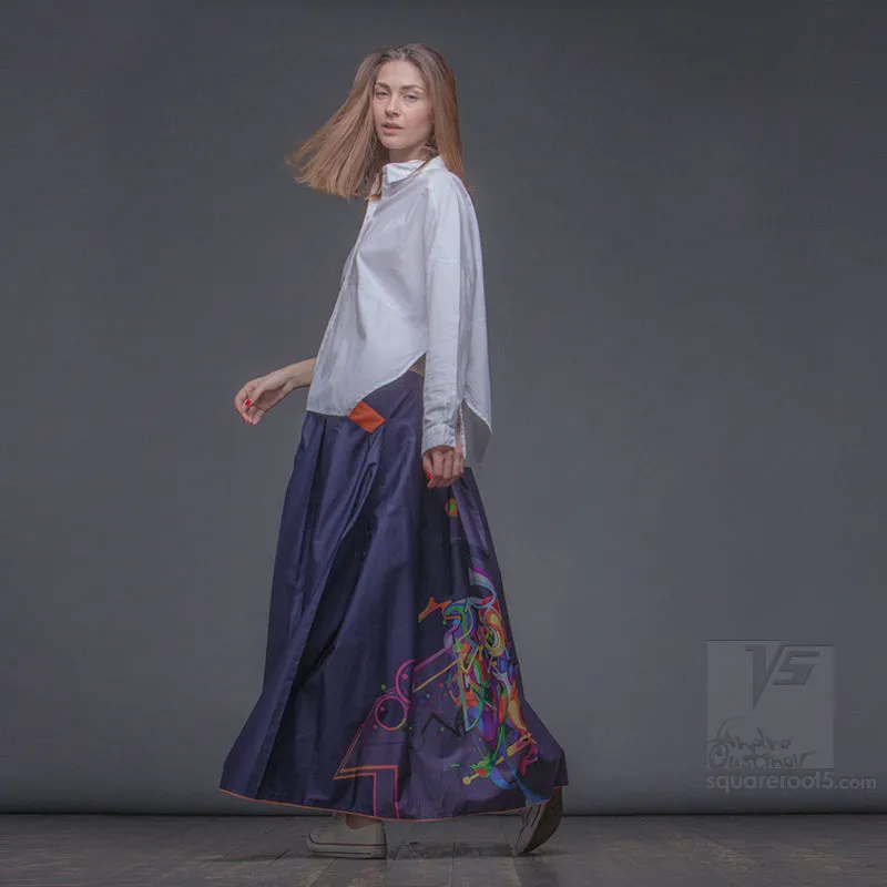 Long cotton skirt "Samurai Girl" model "Cosmic Dark Violet"