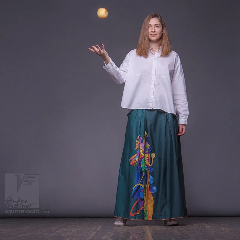 Long cotton skirt "Samurai Girl" model "Solar Emerald"