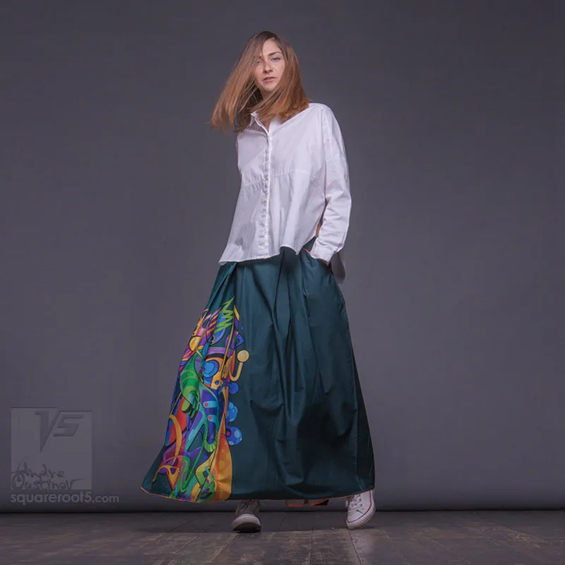 Long cotton skirt "Samurai Girl" model "Solar Emerald"