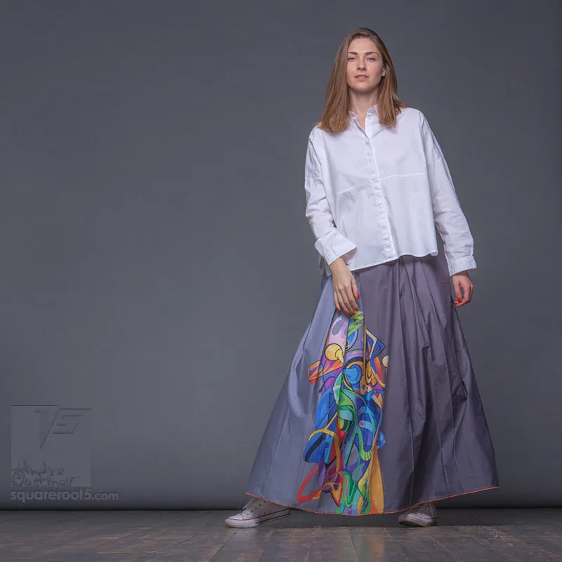 Long cotton skirt "Samurai Girl" model "Solar Gray"