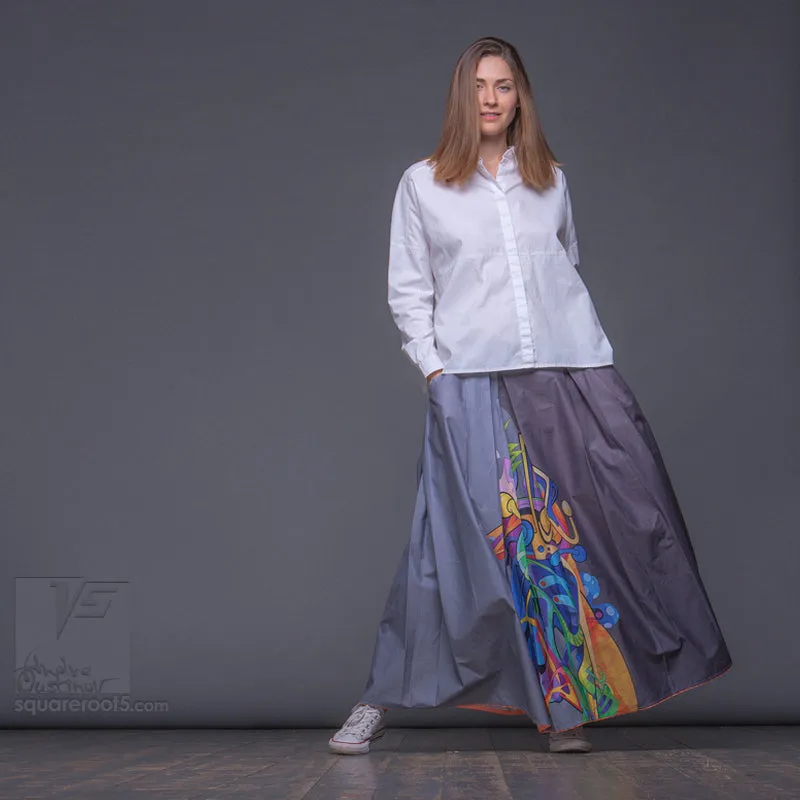 Long cotton skirt "Samurai Girl" model "Solar Gray"