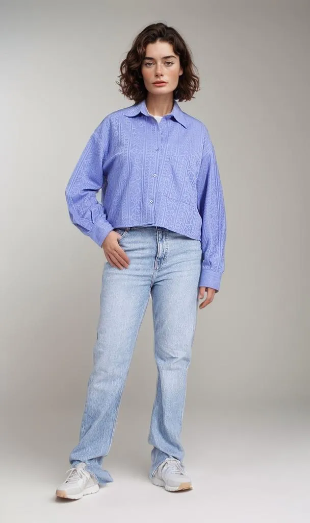 R206565-R206565 - Textured Button-Up Shirt - Blue