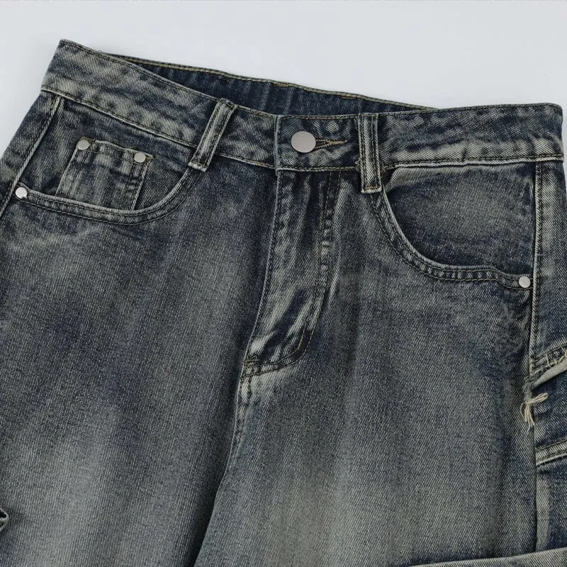 Sneakerhill® Baggy Ripped Cargo Jeans Fringed