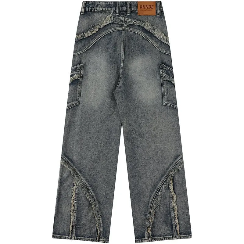 Sneakerhill® Baggy Ripped Cargo Jeans Fringed