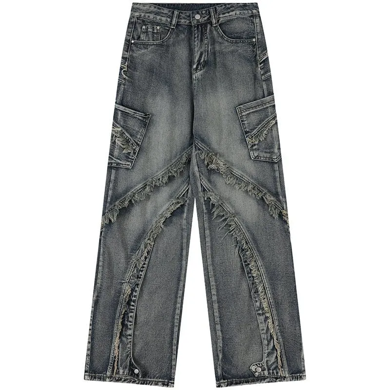 Sneakerhill® Baggy Ripped Cargo Jeans Fringed
