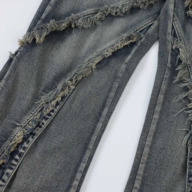 Sneakerhill® Baggy Ripped Cargo Jeans Fringed