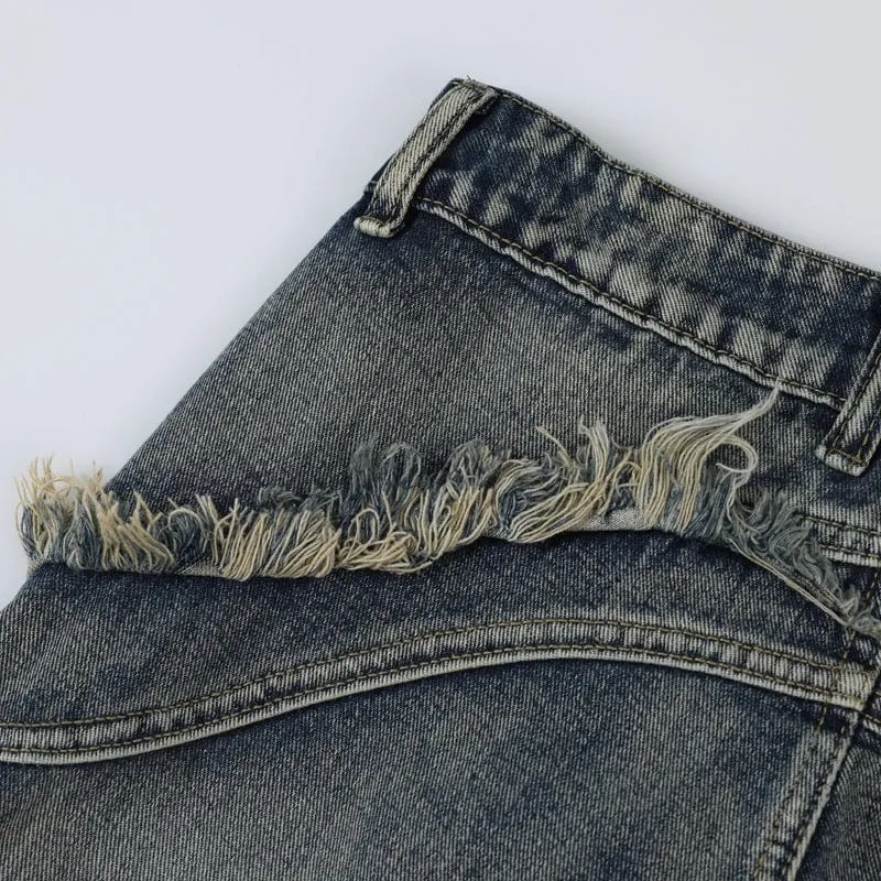 Sneakerhill® Baggy Ripped Cargo Jeans Fringed
