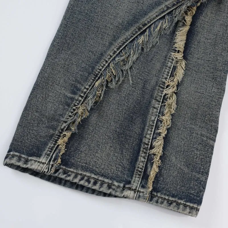 Sneakerhill® Baggy Ripped Cargo Jeans Fringed