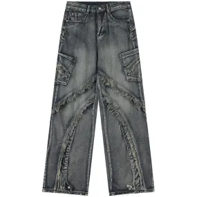 Sneakerhill® Baggy Ripped Cargo Jeans Fringed