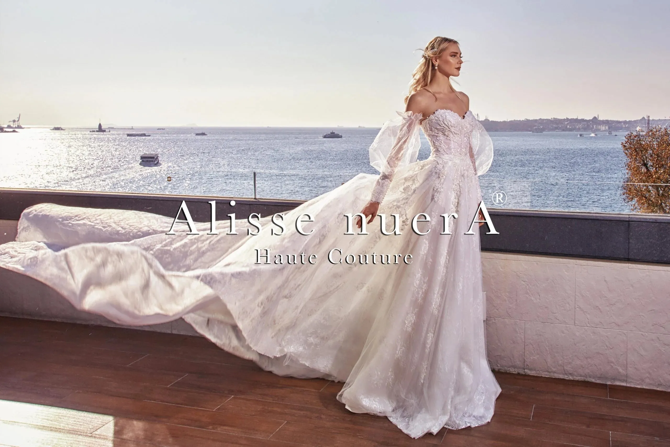 Sweetheart Strapless Floral 2 in 1 Destination Bridal Dress with Detachable Balloon Lace Sleeve