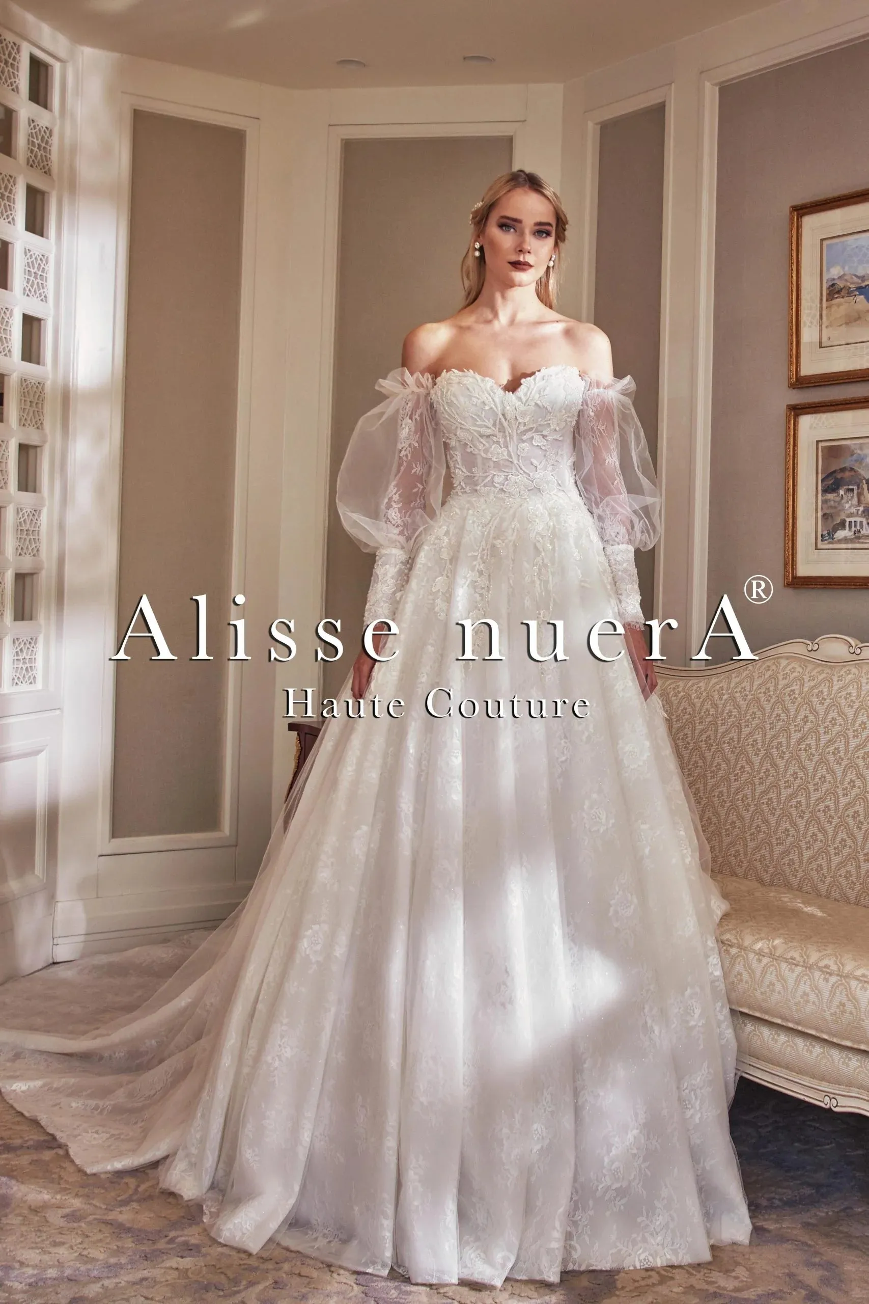 Sweetheart Strapless Floral 2 in 1 Destination Bridal Dress with Detachable Balloon Lace Sleeve