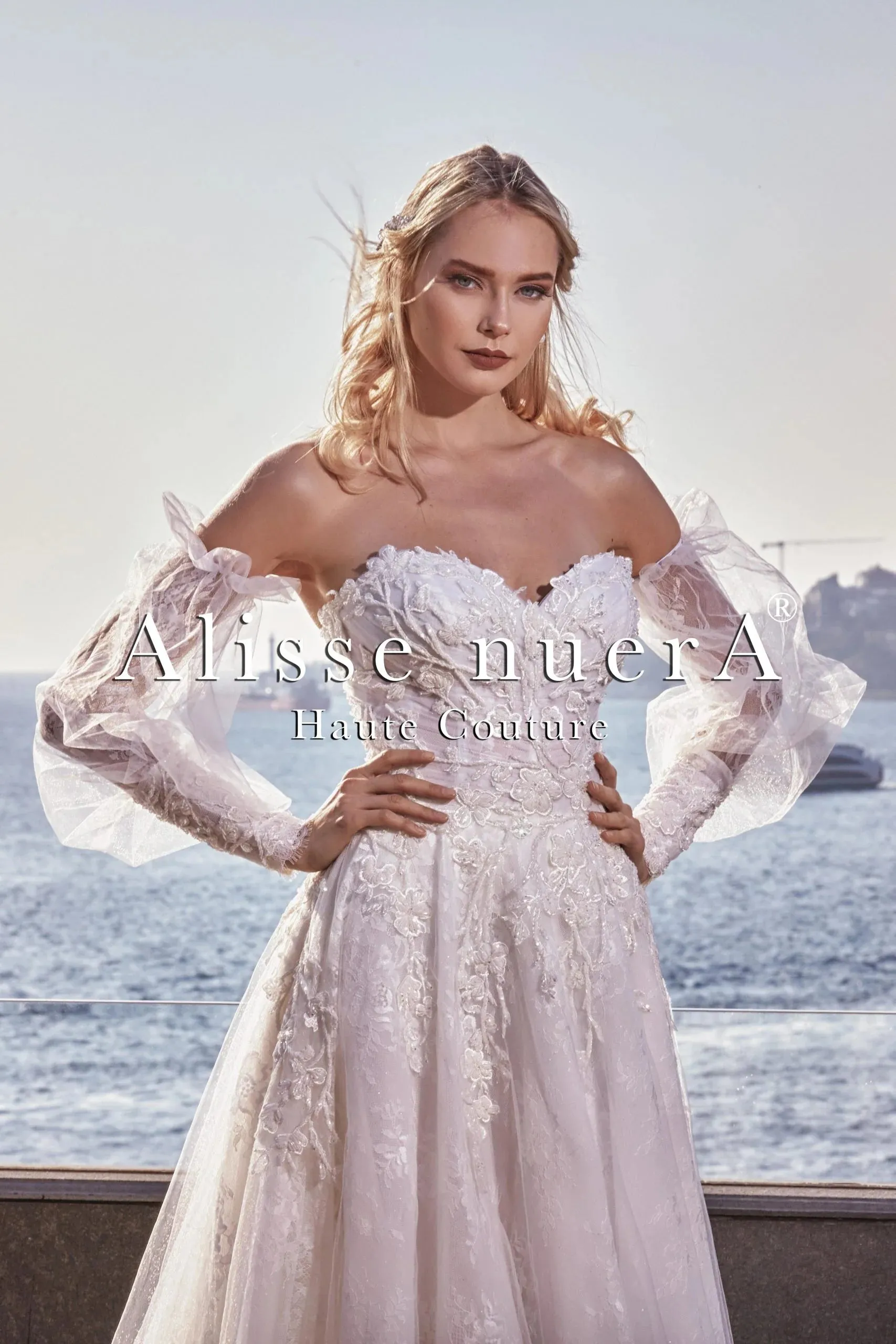 Sweetheart Strapless Floral 2 in 1 Destination Bridal Dress with Detachable Balloon Lace Sleeve